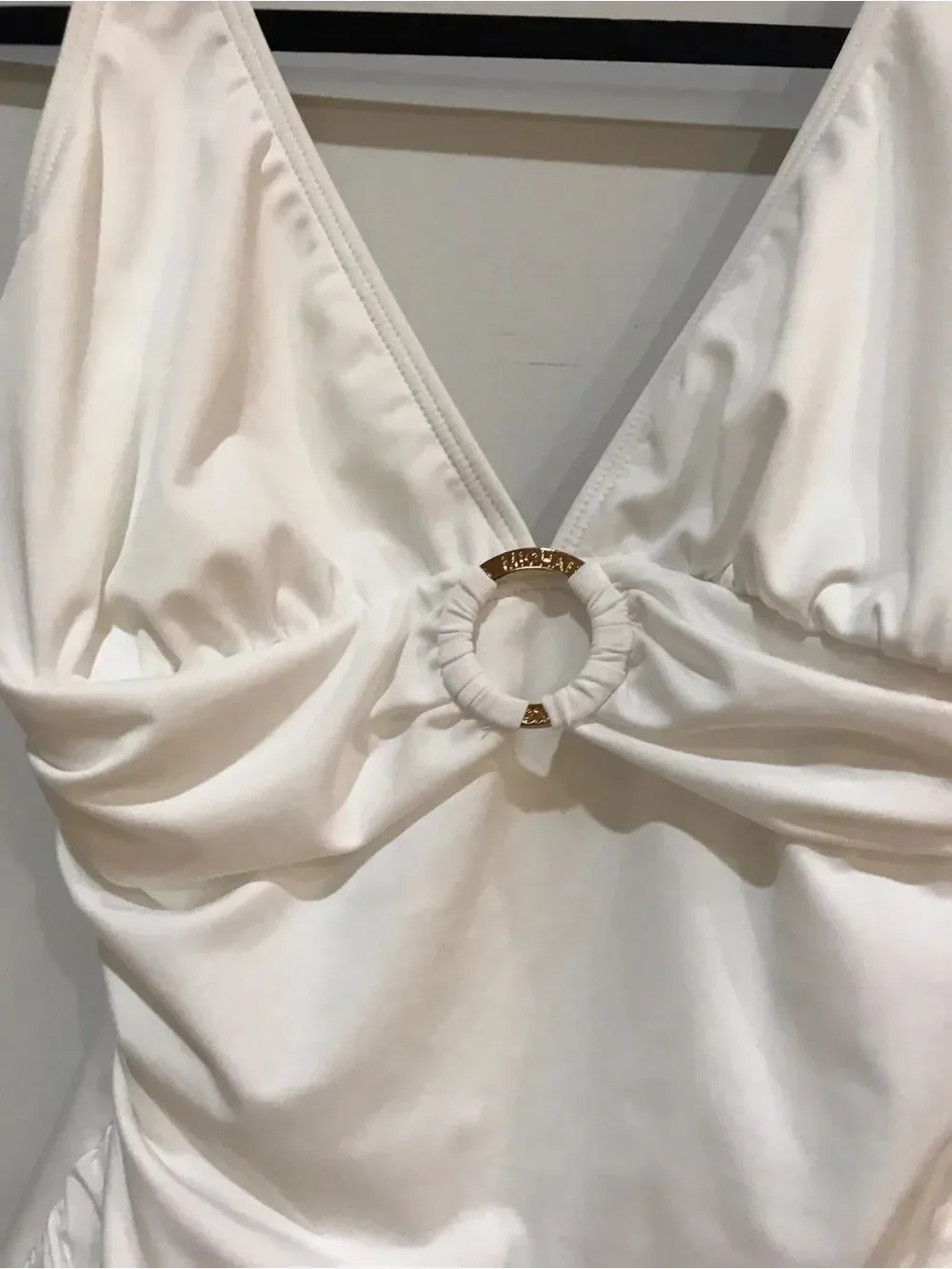MICHAEL Michael Kors Cream One-Piece Swimsuit with Gold Ring Detail